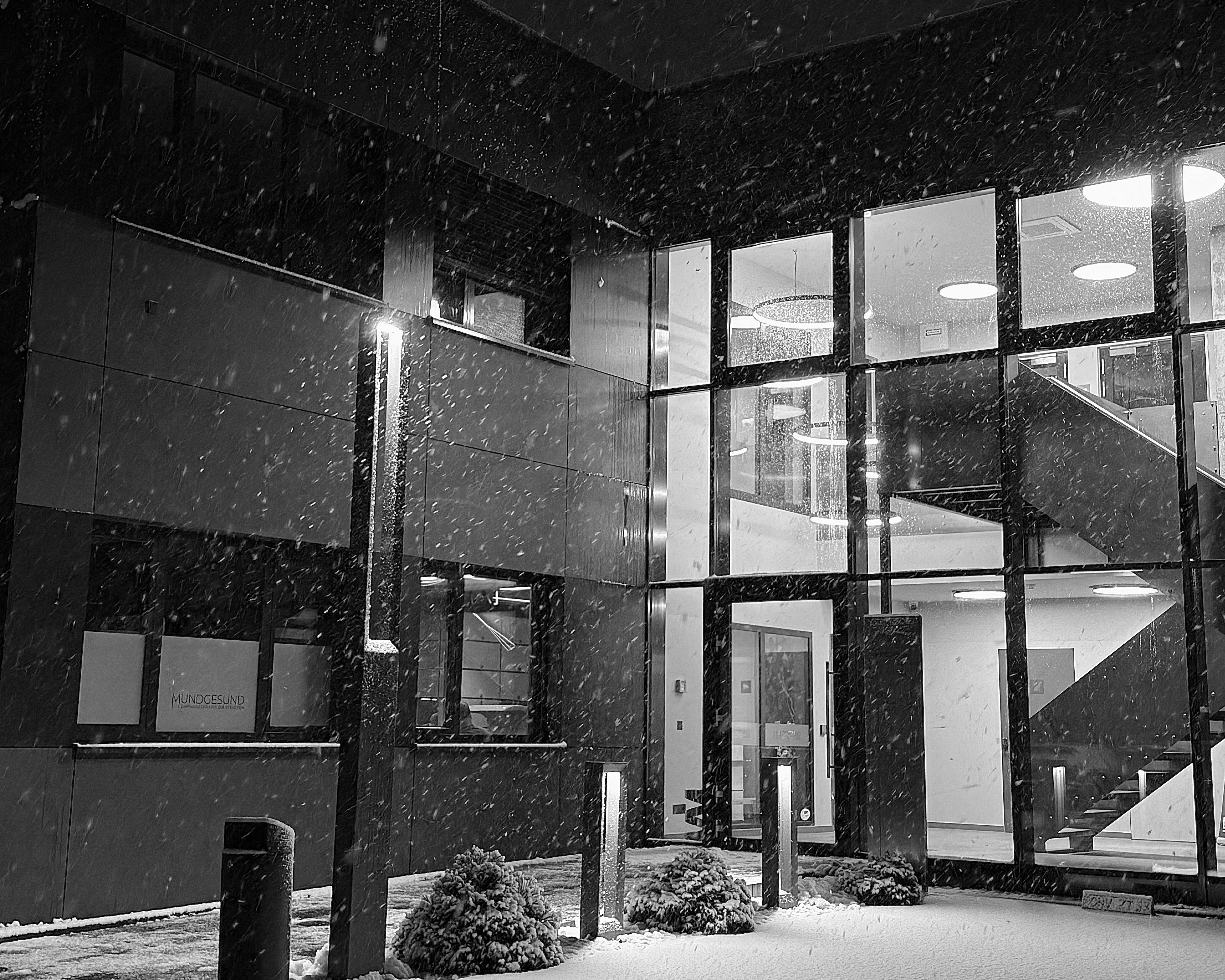Weihnachtliches Wintermotiv mit Weihnachtsgr&uuml;&szlig;en des Teams MUNDGESUND